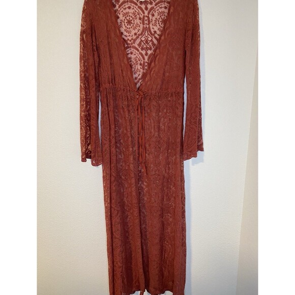 Band Of Gypsies Sweaters - Band Of Gypsies Lace Duster Kimono Mauve Size M Buttons Tie